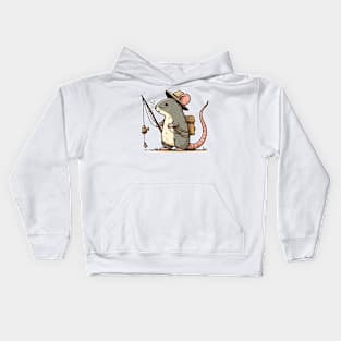 cute rat fishing with fishing rod Kids Hoodie